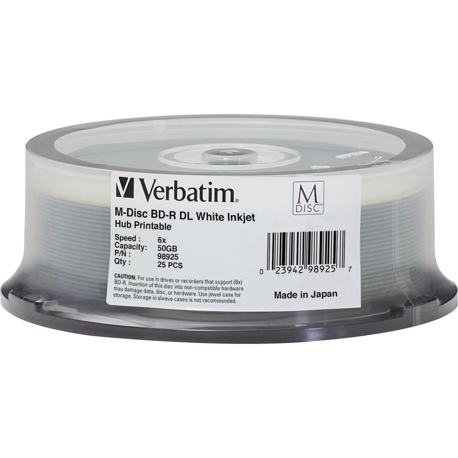 Verbatim Blu-ray Recordable Media - BD-R DL - 8x - 50 GB - 25 Pack Spindle 98925