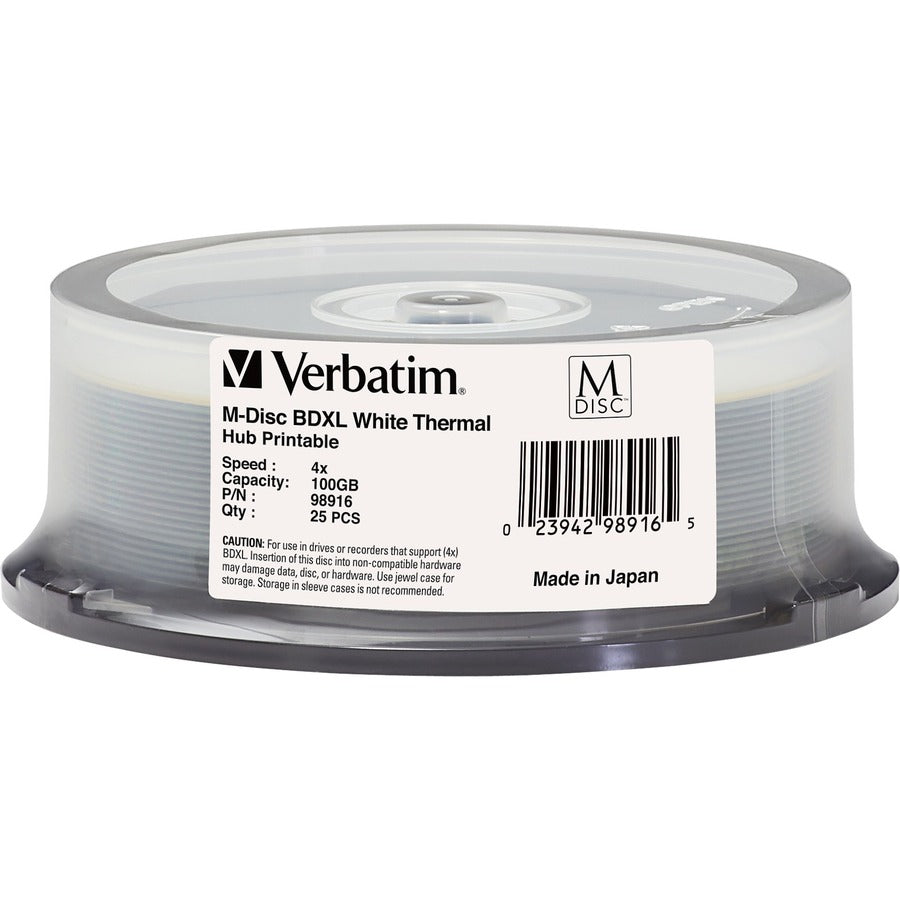 Verbatim Blu-ray Recordable Media - BDXL - 4x - 100 GB - 25 Pack Spindle 98916