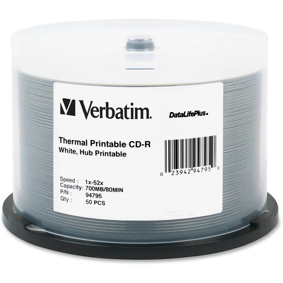 Verbatim DataLifePlus 94795 CD Recordable Media - CD-R - 52x - 700 MB - 50 Pack Spindle - White 94795