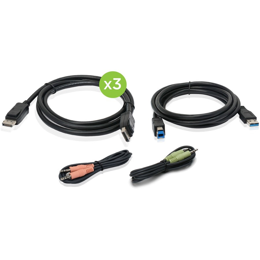 IOGEAR 4K Triple View DisplayPort Cable Kit with USB and Audio (TAA) G2L9302U