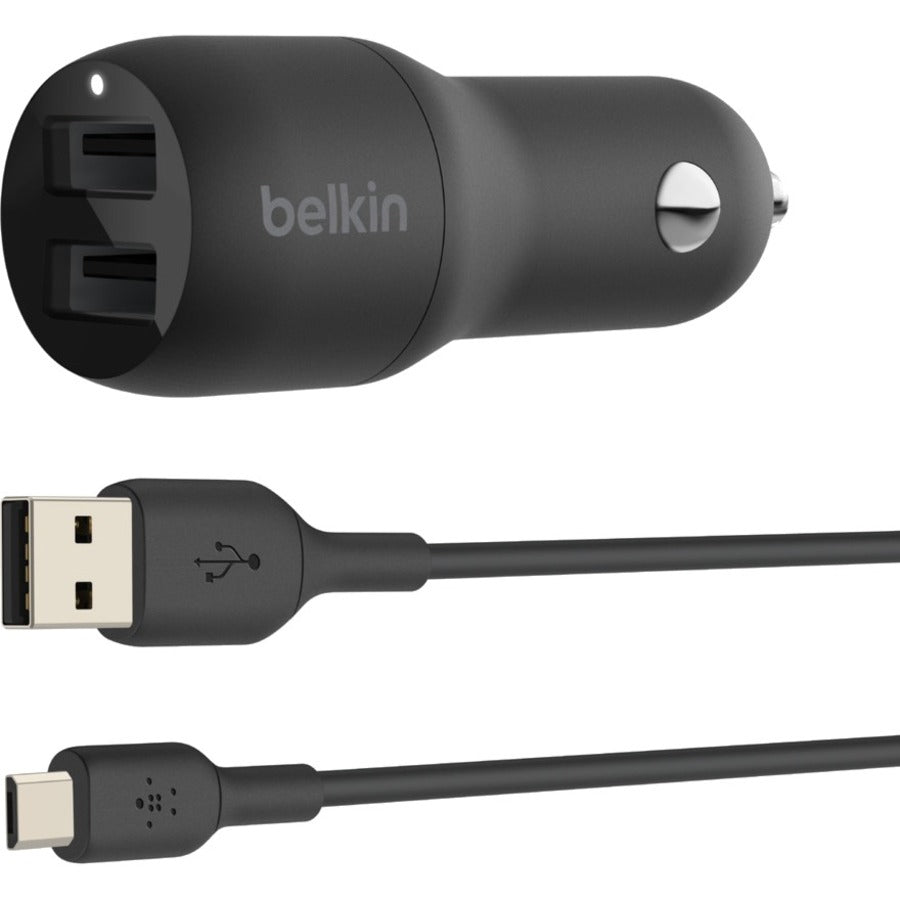 Belkin BoostCharge Dual USB-A Car Charger 24W + USB-A to Micro-USB Cable CCE002BT1MBK