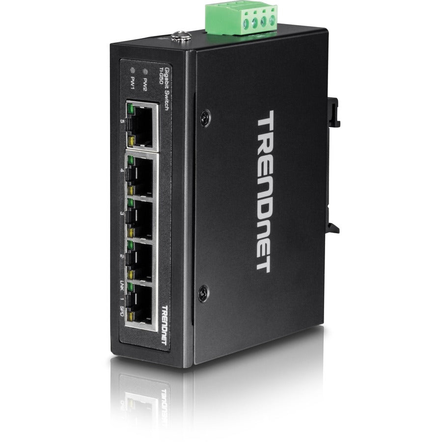 TRENDnet 5-Port Hardened Industrial Gigabit DIN-Rail Switch, 10 Gbps Switching Capacity, IP30 Rated Network Switch (-40 to 167 ?F), DIN-Rail & Wall Mounts Included, Lifetime Protection, Black, TI-G50 TI-G50