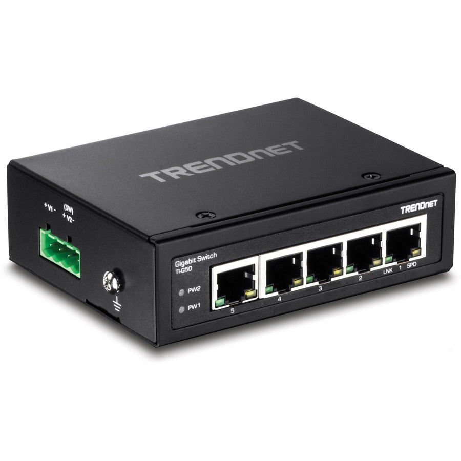 TRENDnet 5-Port Hardened Industrial Gigabit DIN-Rail Switch, 10 Gbps Switching Capacity, IP30 Rated Network Switch (-40 to 167 ?F), DIN-Rail & Wall Mounts Included, Lifetime Protection, Black, TI-G50 TI-G50