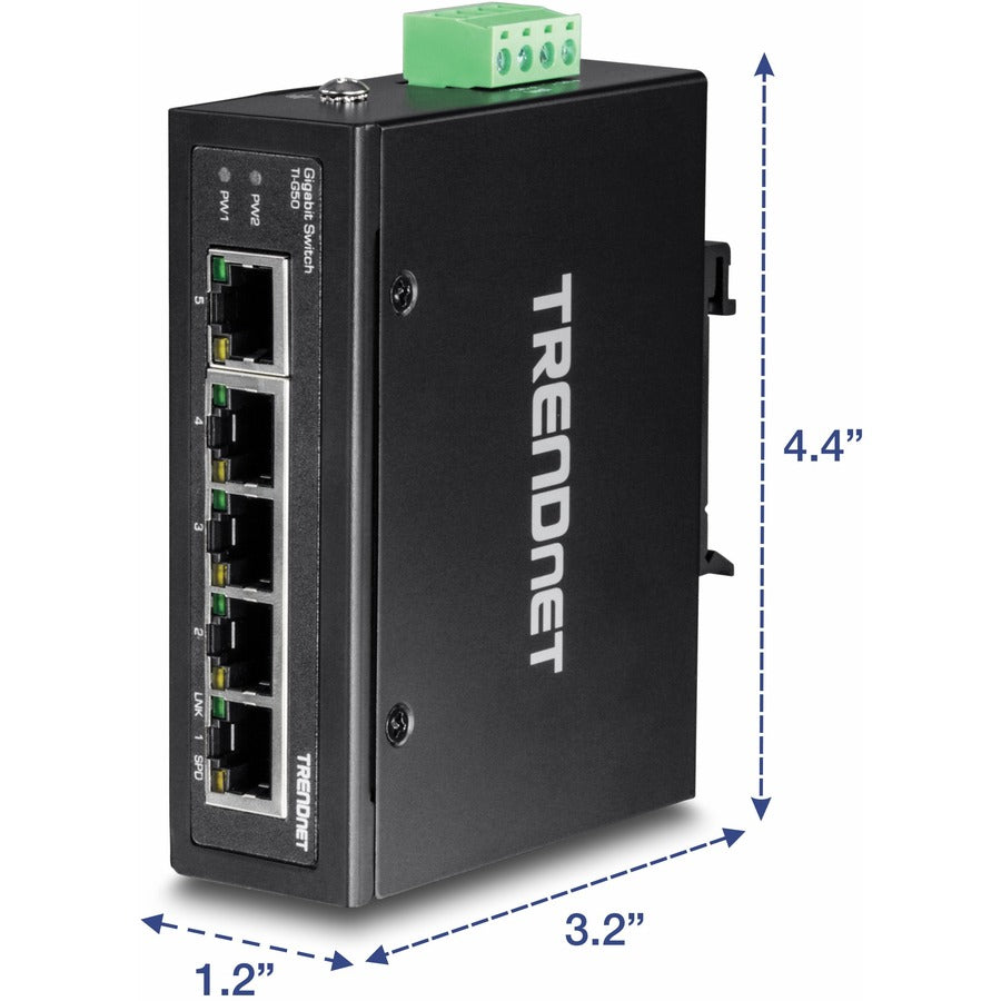 TRENDnet 5-Port Hardened Industrial Gigabit DIN-Rail Switch, 10 Gbps Switching Capacity, IP30 Rated Network Switch (-40 to 167 ?F), DIN-Rail & Wall Mounts Included, Lifetime Protection, Black, TI-G50 TI-G50