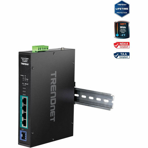 TRENDnet 5-port Industrial Gigabit PoE+ DIN-Rail Switch -20° - 65°C (-4° - 149°F) TI-PGM541