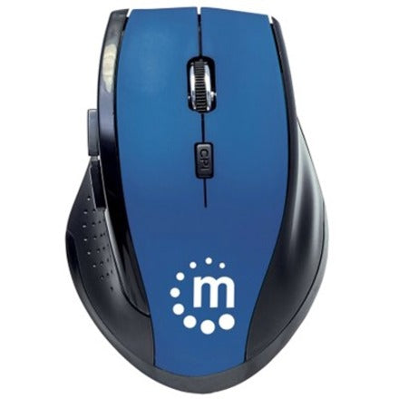 Manhattan Curve Wireless Mouse, Blue/Black, Adjustable DPI (800, 1200 or 1600dpi), 2.4Ghz (up to 10m), USB, Optical, Five Button with Scroll Wheel, USB micro receiver, 2x AAA batteries (included), Low friction base, Three Year Warranty, Blister 179294