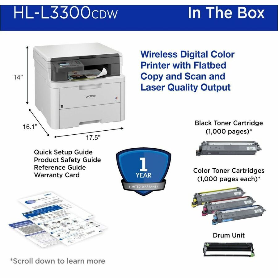 Brother HL-L3300CDW Wireless Laser Multifunction Printer - Color HLL3300CDW