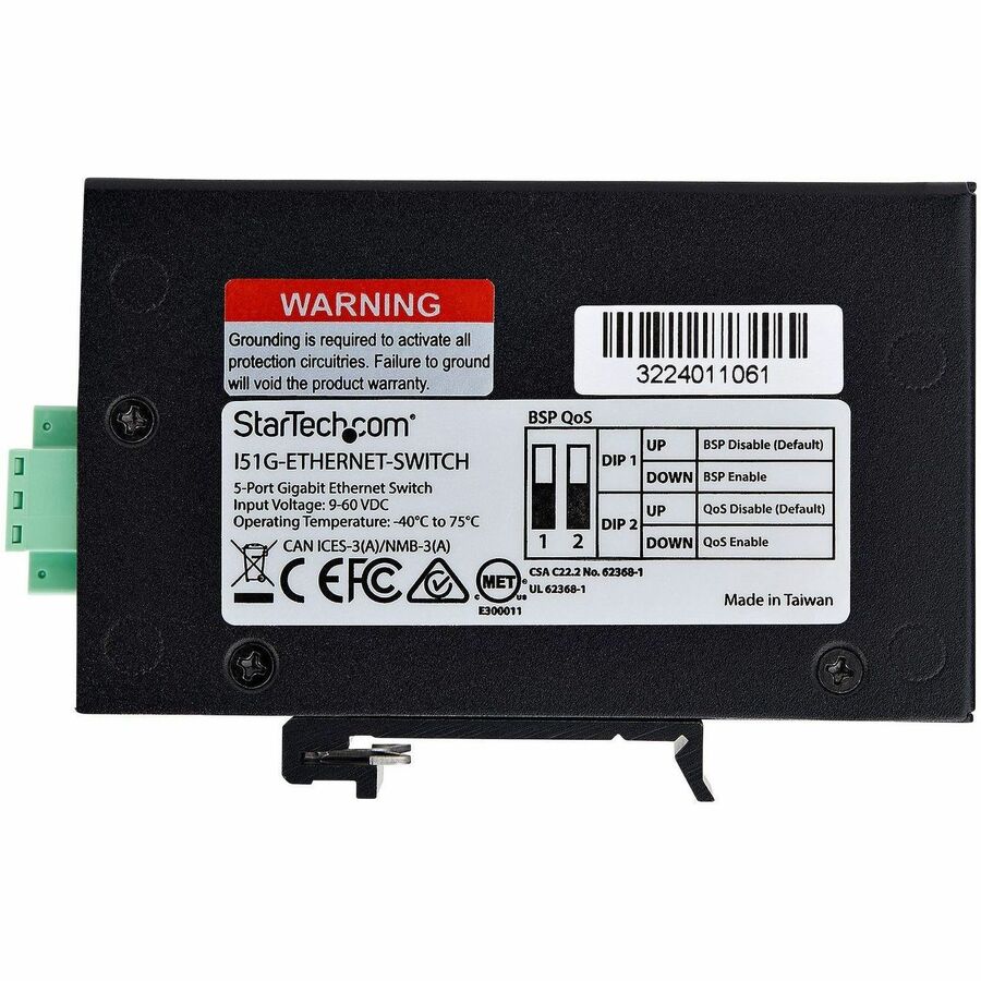 StarTech.com 5-Port Unmanaged Industrial Network Switch, 10/100/1000 Ethernet, DIN Rail/Wall-Mount, IP30 Rated, -40F-167F, 9~60V DC, TAA I51G-ETHERNET-SWITCH