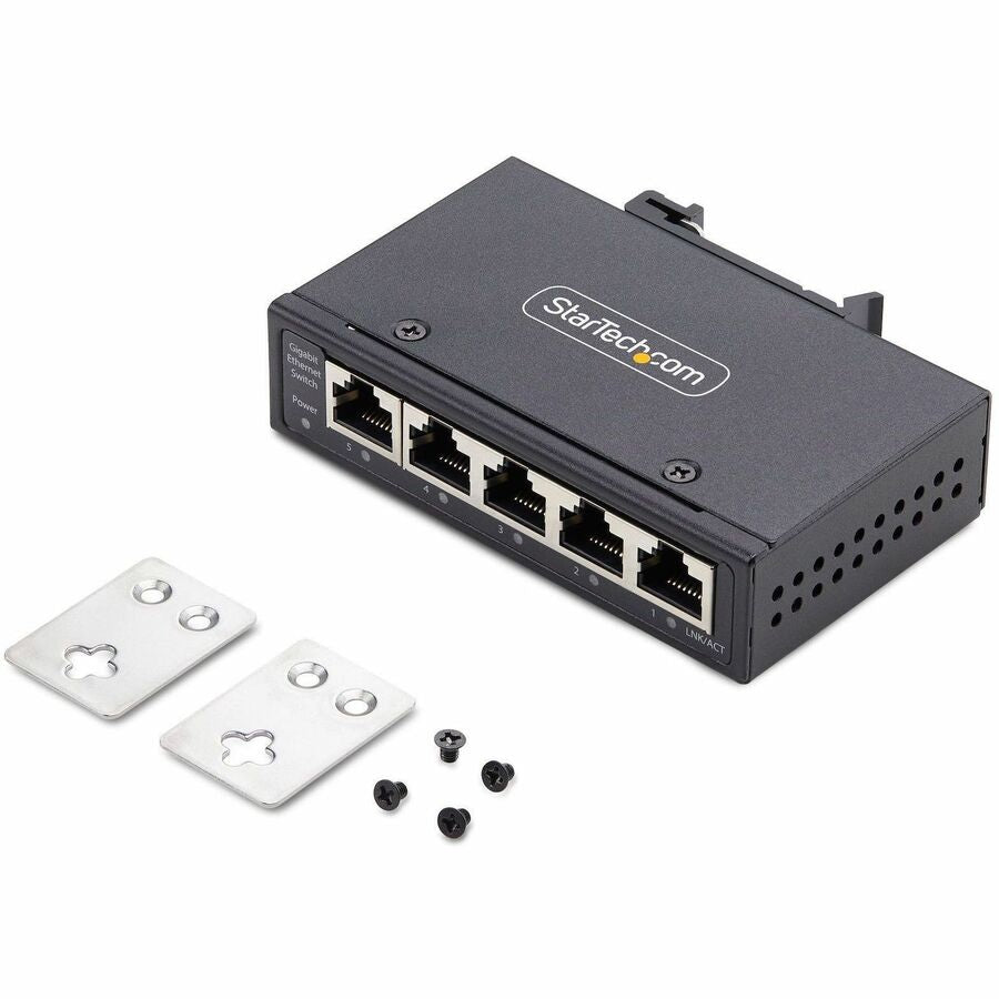 StarTech.com 5-Port Unmanaged Industrial Network Switch, 10/100/1000 Ethernet, DIN Rail/Wall-Mount, IP30 Rated, -40F-167F, 9~60V DC, TAA I51G-ETHERNET-SWITCH
