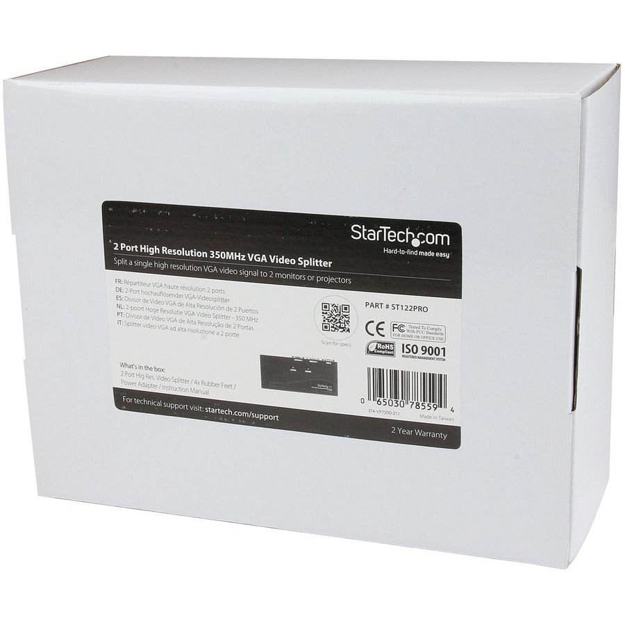 StarTech.com Répartiteur vidéo VGA haute résolution 2 ports - 350 MHz ST122PRO