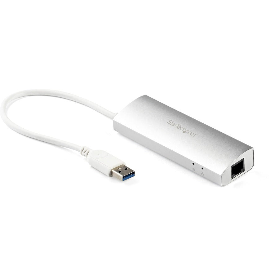 StarTech.com 3 Port Portable USB 3.0 Hub plus Gigabit Ethernet - Built-In Cable - Aluminum USB Hub with GbE Adapter ST3300G3UA