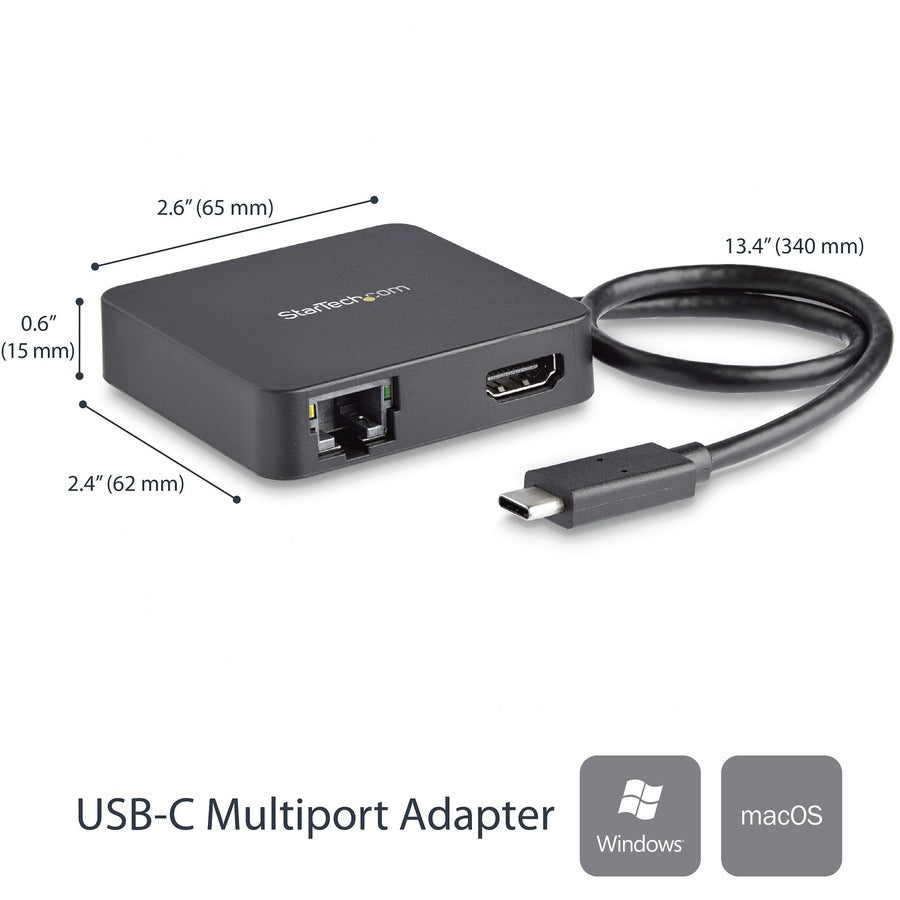 StarTech.com USB C Multiport Adapter - Portable USB Type-C Mini Dock to 4K UHD HDMI Video - GbE, USB 3.0 Hub - Thunderbolt 3 Compatible DKT30CHD