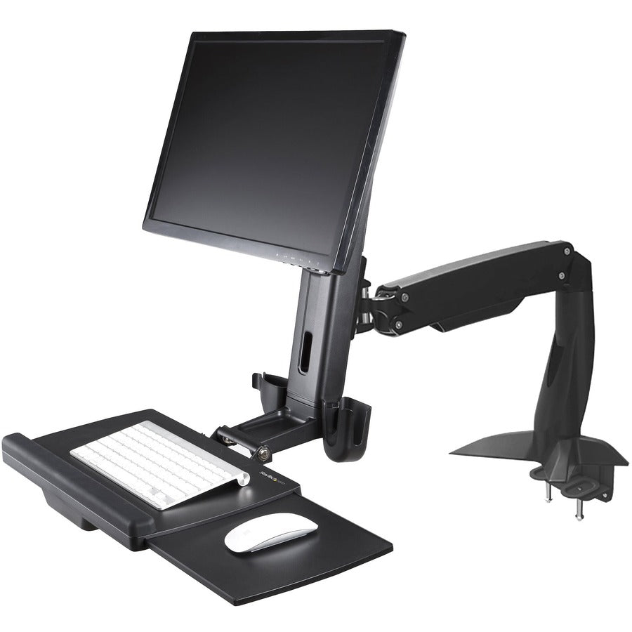 StarTech.com Sit Stand Monitor Arm - Desk Mount Sit-Stand Workstation up to 34 inch VESA Display - Standing Desk Converter - Keyboard Tray ARMSTSCP1