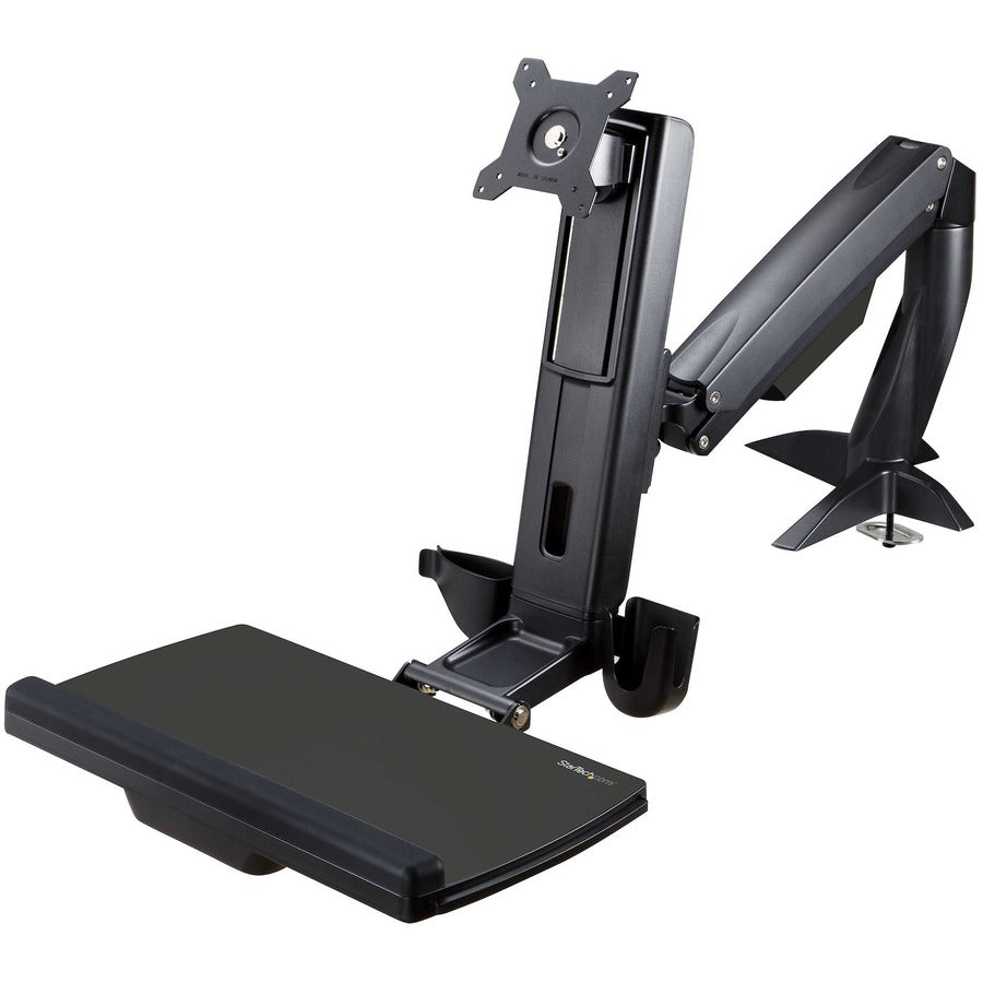 StarTech.com Sit Stand Monitor Arm - Desk Mount Sit-Stand Workstation up to 34 inch VESA Display - Standing Desk Converter - Keyboard Tray ARMSTSCP1