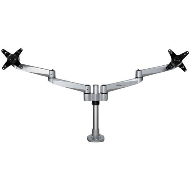StarTech.com Bras pour double écran de bureau – Support VESA articulé haut de gamme pour écrans jusqu'à 27" – Hauteur réglable – Pince/œillet ARMDUALPS