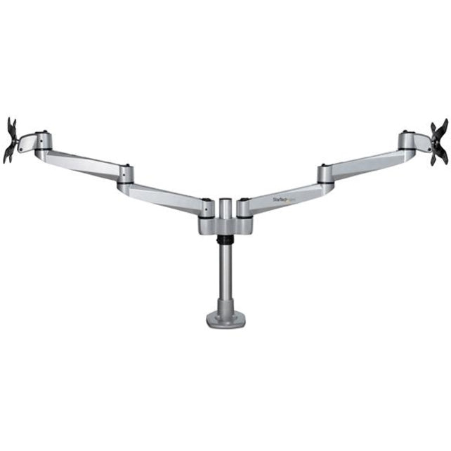 StarTech.com Bras pour double écran de bureau – Support VESA articulé haut de gamme pour écrans jusqu'à 27" – Hauteur réglable – Pince/œillet ARMDUALPS