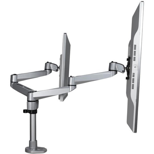 StarTech.com Bras pour double écran de bureau – Support VESA articulé haut de gamme pour écrans jusqu'à 27" – Hauteur réglable – Pince/œillet ARMDUALPS