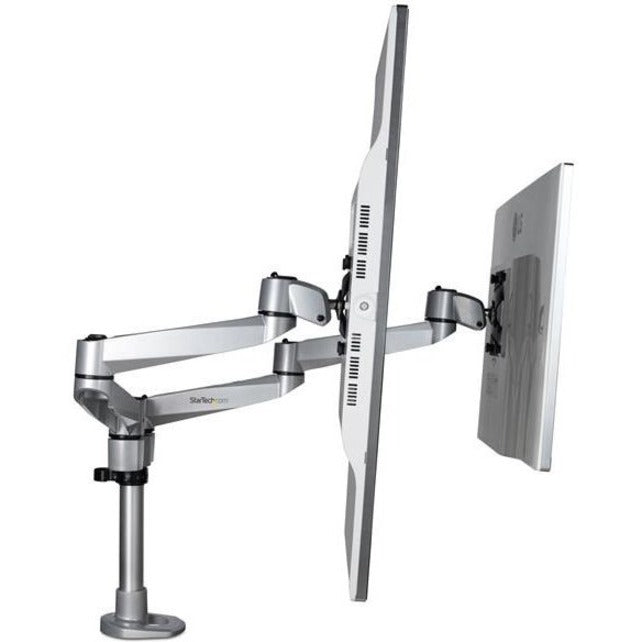 StarTech.com Bras pour double écran de bureau – Support VESA articulé haut de gamme pour écrans jusqu'à 27" – Hauteur réglable – Pince/œillet ARMDUALPS