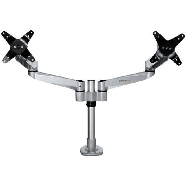 StarTech.com Bras pour double écran de bureau – Support VESA articulé haut de gamme pour écrans jusqu'à 27" – Hauteur réglable – Pince/œillet ARMDUALPS