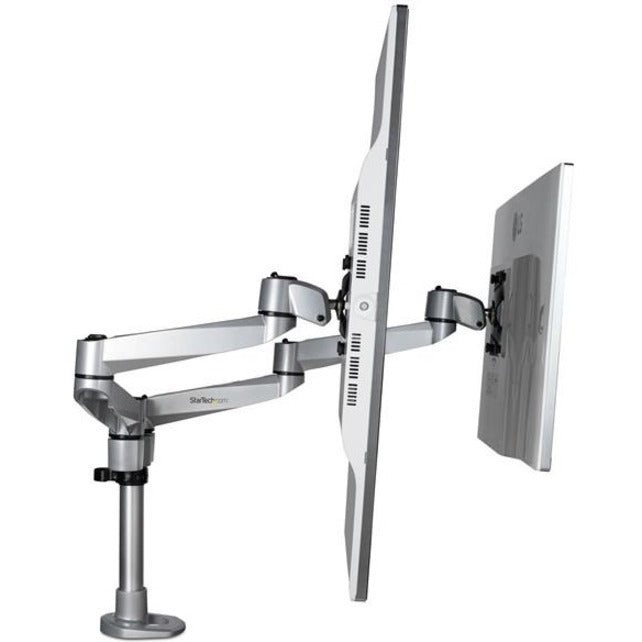 StarTech.com Bras pour double écran de bureau – Support VESA articulé haut de gamme pour écrans jusqu'à 27" – Hauteur réglable – Pince/œillet ARMDUALPS