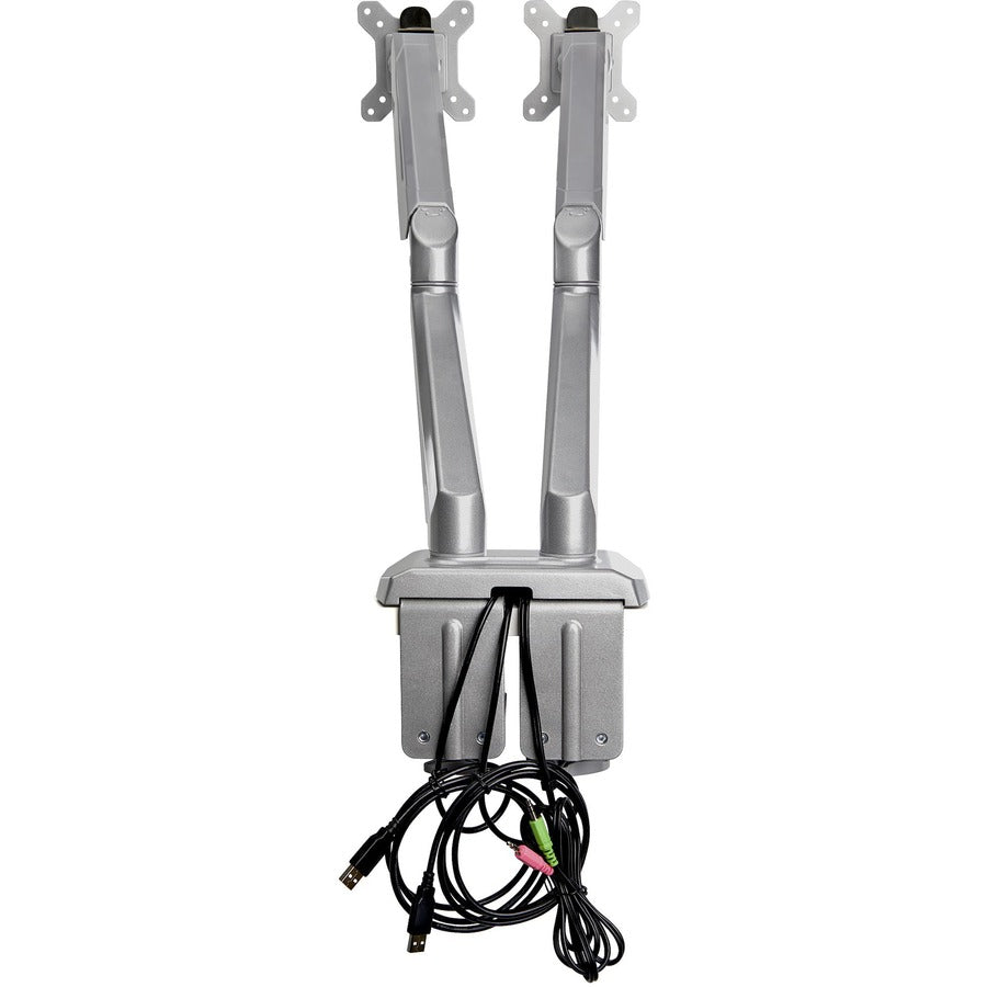 StarTech.com Desk Mount Dual Monitor Arm with USB & 3.5mm Audio - Desk Clamp Ergonomic VESA Mount for up to 32 inch Displays - Full Motion ARMSLIMDUOS