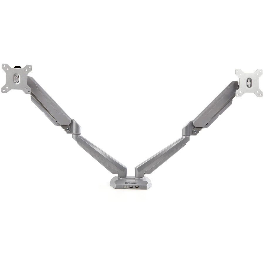 StarTech.com Desk Mount Dual Monitor Arm with USB & 3.5mm Audio - Desk Clamp Ergonomic VESA Mount for up to 32 inch Displays - Full Motion ARMSLIMDUOS