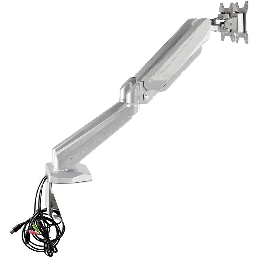 StarTech.com Desk Mount Dual Monitor Arm with USB & 3.5mm Audio - Desk Clamp Ergonomic VESA Mount for up to 32 inch Displays - Full Motion ARMSLIMDUOS