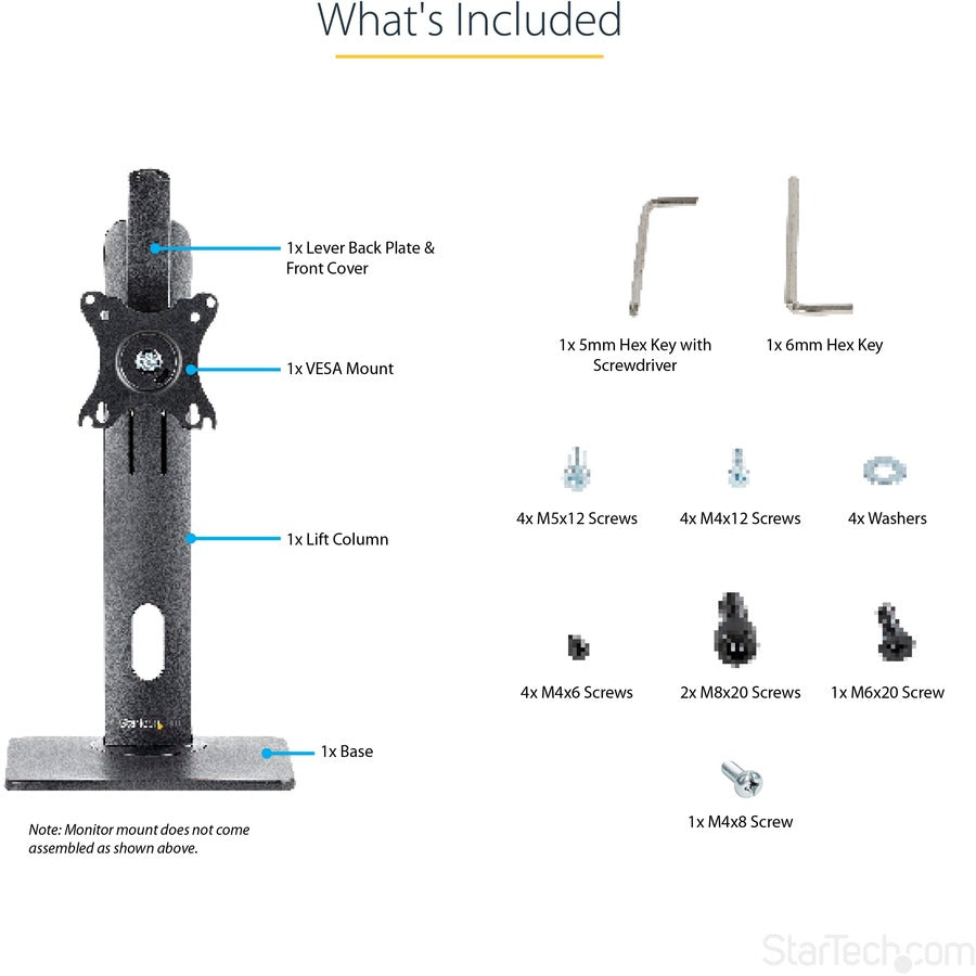 StarTech.com Support de moniteur simple sur pied, support de bureau ergonomique réglable en hauteur, pour écrans à montage VESA jusqu'à 32" (15 lb) FPPNEUSTND