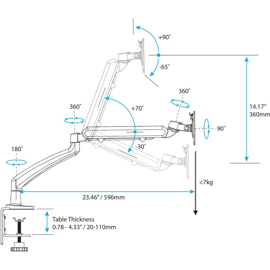 StarTech.com Desk Mount Monitor Arm - Slim Profile - Supports VESA Mount Monitors up to 34" - Adjustable Single Monitor Mount - Steel ARMSLIM