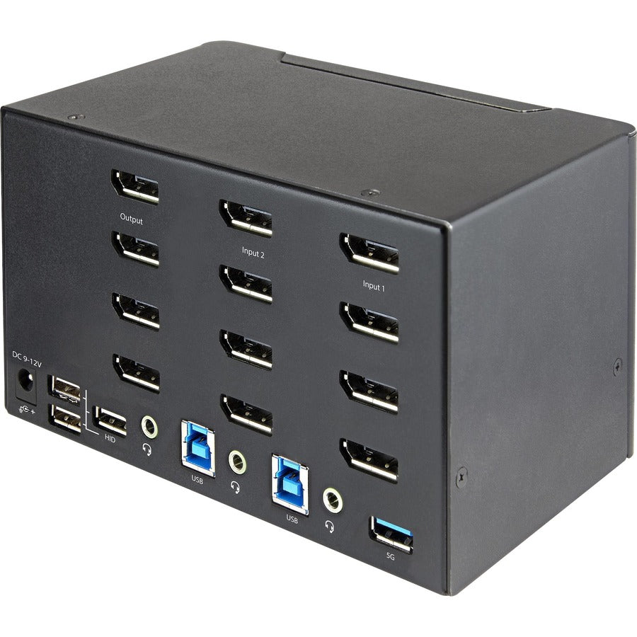 StarTech.com Commutateur KVM DisplayPort 2 ports pour quatre moniteurs 4K 60 Hz UHD HDR, commutateur KVM DP 1.2, hub USB 3.0 2 ports, 4 ports USB HID, audio, raccourci clavier SV231QDPU34K