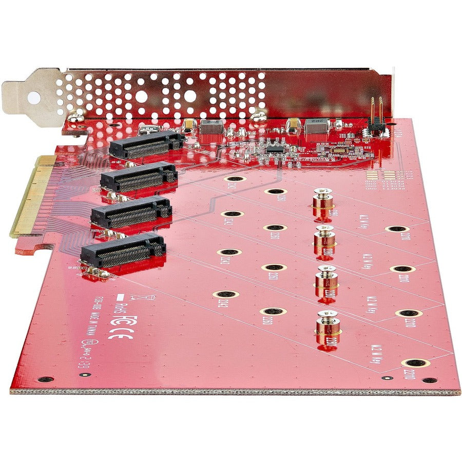 StarTech.com Carte adaptateur Quad M.2 PCIe, x16 Quad NVMe ou AHCI M.2 SSD vers PCI Express 4.0, jusqu'à 7,8 Gbit/s/disque, pour SSD PCIe M-Key M2 2242/2260/2280/22110 mm, bifurcation requise - Compatible PC/Linux QUAD-M2-PCIE-CARD-B