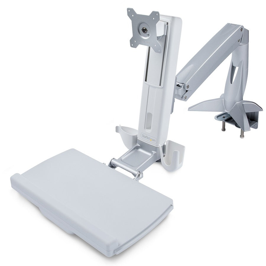 StarTech.com Bras pour moniteur assis-debout, plateau pour clavier, station de travail assis-debout jusqu'à 27 pouces, convertisseur de bureau debout SIT-STAND-ARM-1MS