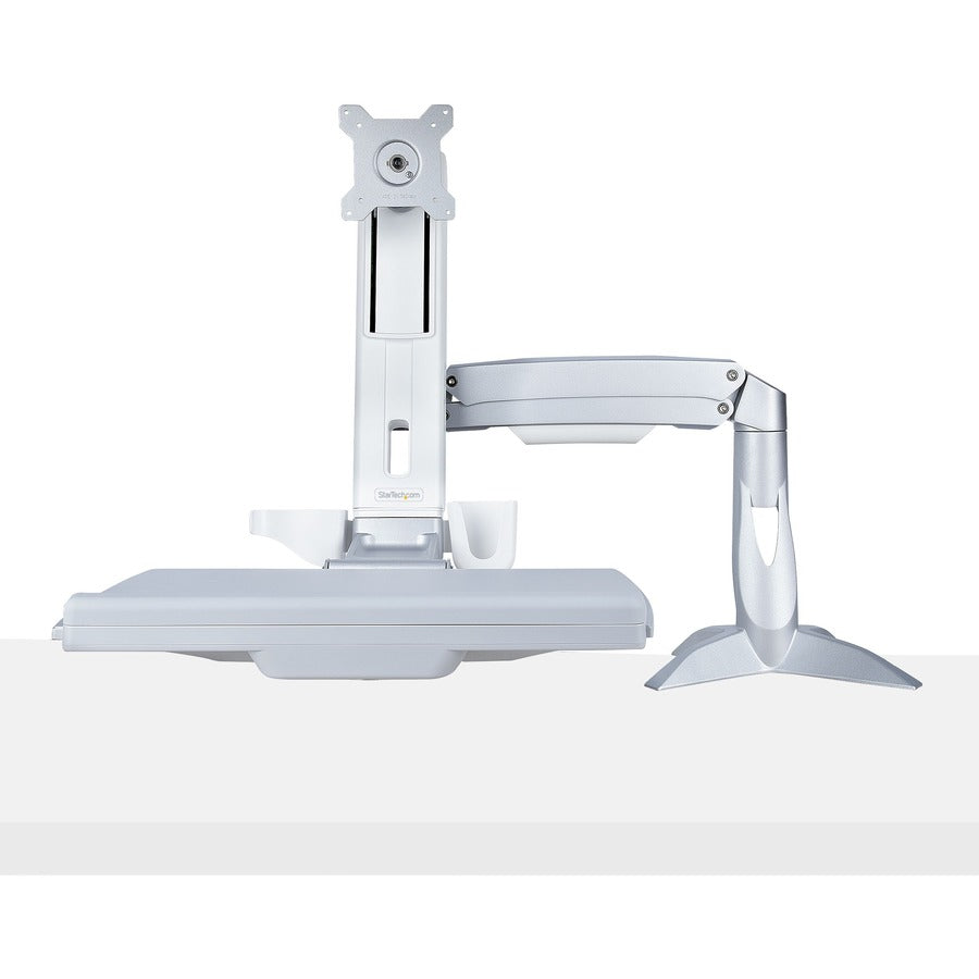 StarTech.com Bras pour moniteur assis-debout, plateau pour clavier, station de travail assis-debout jusqu'à 27 pouces, convertisseur de bureau debout SIT-STAND-ARM-1MS