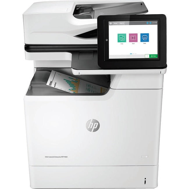 HP LaserJet M681 M681f Laser Multifunction Printer-Color-Copier/Fax/Scanner-50 ppm Mono/50 ppm Color Print-1200x1200 Print-Automatic Duplex Print-100000 Pages Monthly-650 sheets Input-Color Scanner-600 Optical Scan-Color Fax-Gigabit Ethernet J8A12A#BGJ