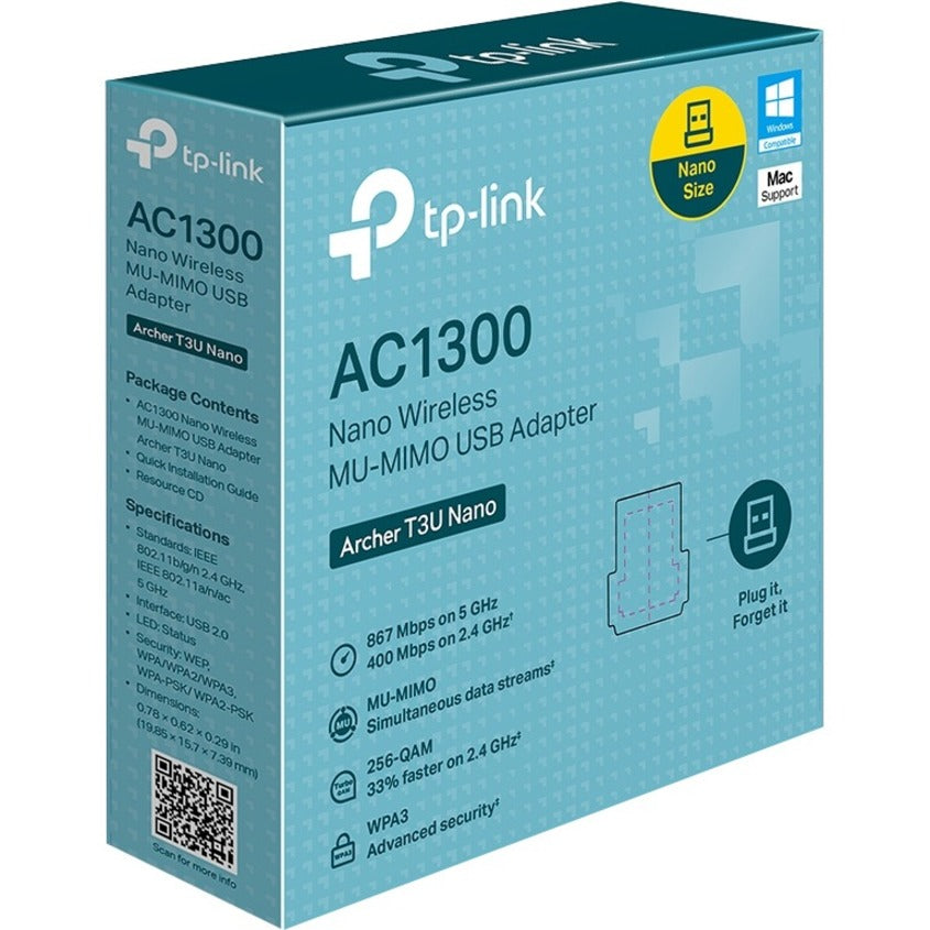 TP-Link Archer T3U Nano - Adaptateur WiFi USB Nano double bande AC1300 2.4G/5G pour PC Archer T3U Nano