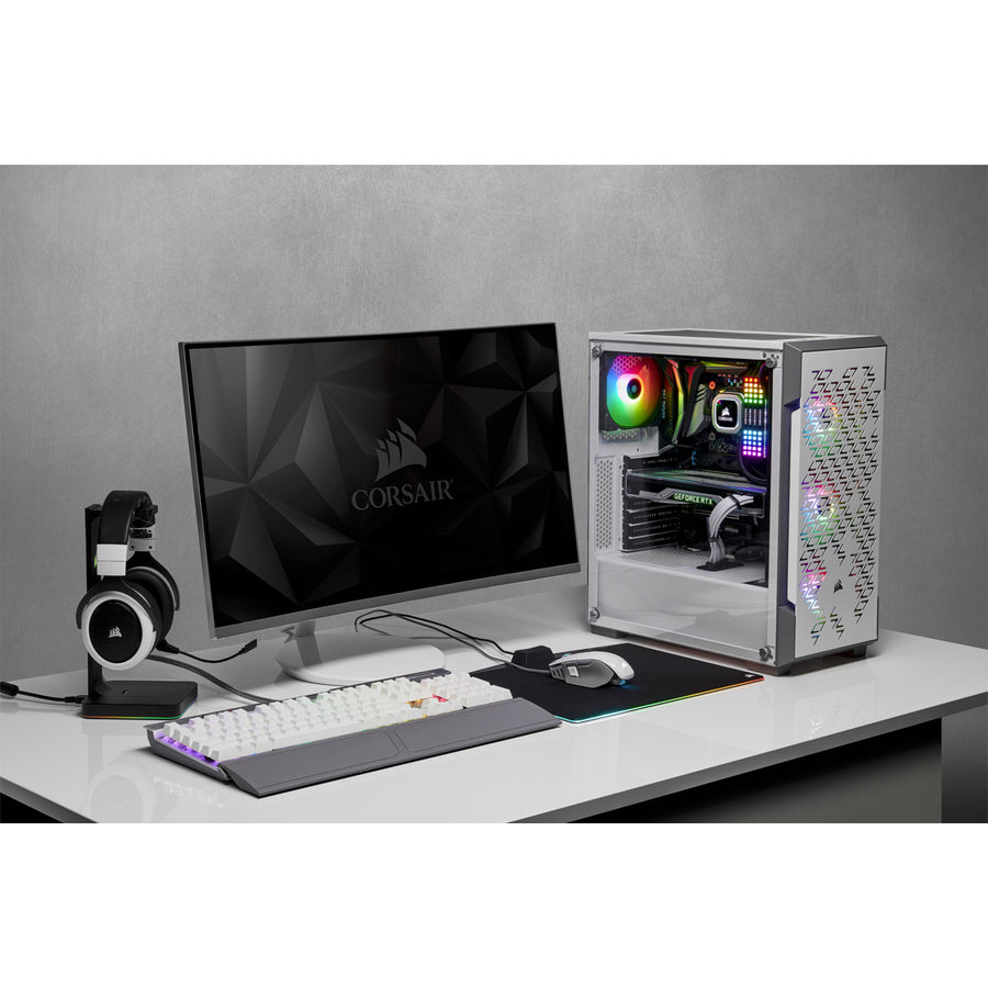 Boîtier intelligent moyenne tour en verre trempé Corsair iCUE 220T RGB Airflow - Blanc CC-9011174-WW