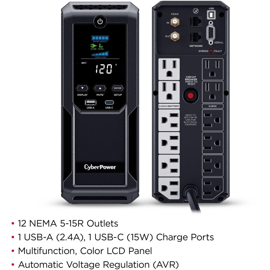 CyberPower Intelligent LCD UPS CP1500AVRLCD3 1500VA Mini-tower UPS CP1500AVRLCD3