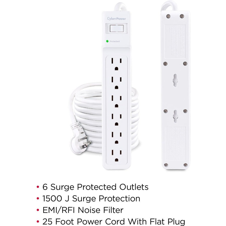 CyberPower B625 Essential Protecteur de surtension à 6 prises avec suppression de surtension de 1 500 J B625