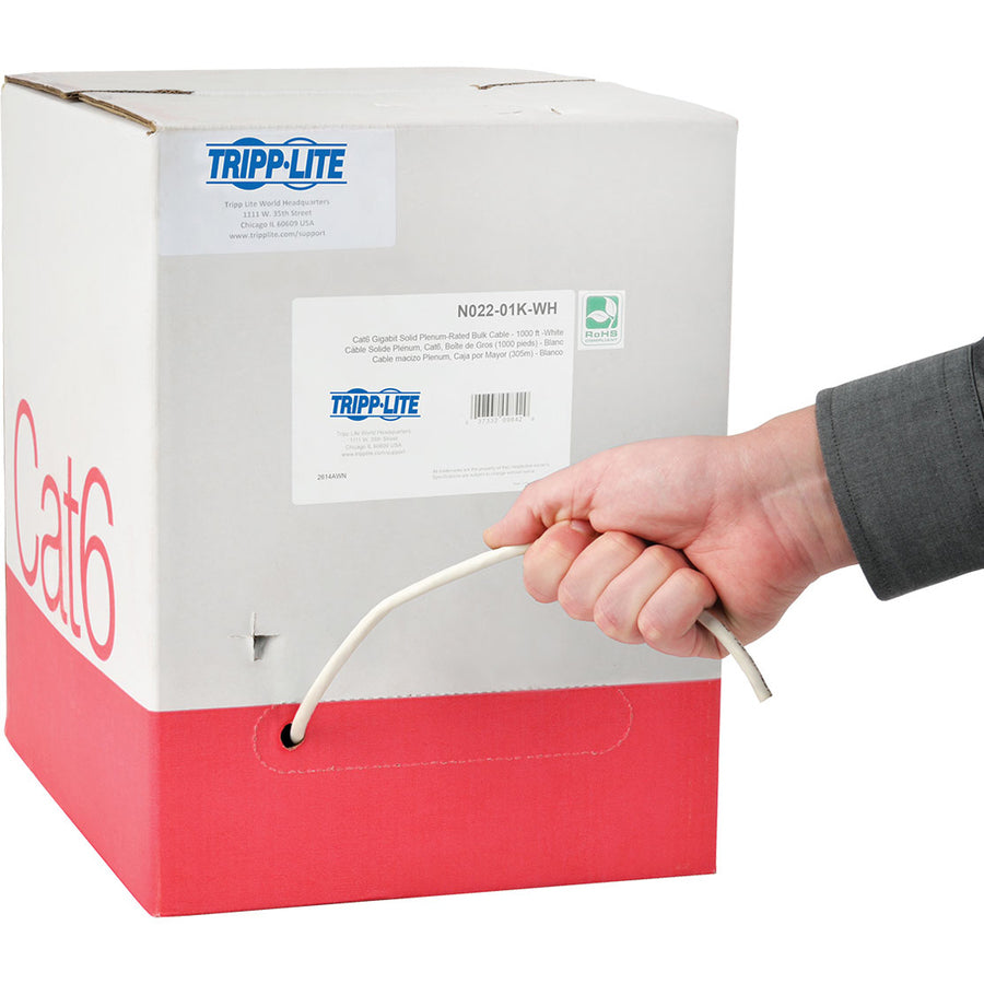 Tripp Lite by Eaton Cat6 Gigabit Bulk Solid-Core Plenum-Rated Câble PVC, Blanc, 1000 pieds N224-01K-WH