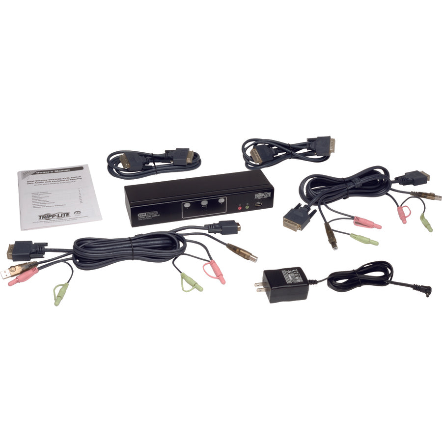 Tripp Lite by Eaton 2-Port Dual Monitor DVI KVM Switch with Audio and USB 2.0 Hub, Cables included B004-2DUA2-K
