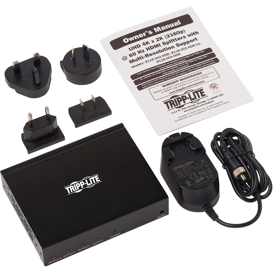 Tripp Lite by Eaton B118-004-HDR 4-Port HDMI 2.0 Splitter with Multi-Resolution Support B118-004-HDR