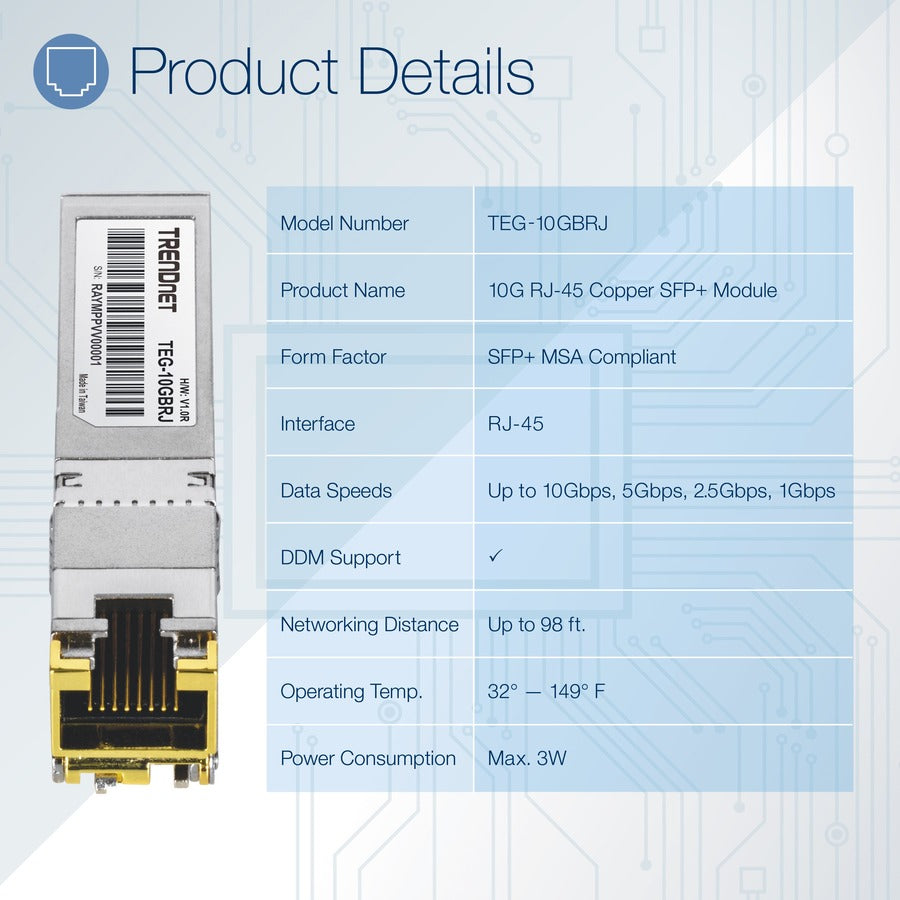 TRENDnet 10G RJ-45 Copper SFP+ Module TEG-10GBRJ