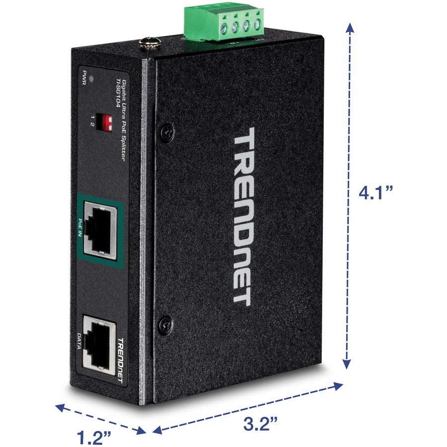 TRENDnet Industrial Gigabit UPoE Splitter, Dual DC Power Outputs, DIN-Rail or Wall-Mountable, Adjustable Voltage Output, TI-SG104 TI-SG104