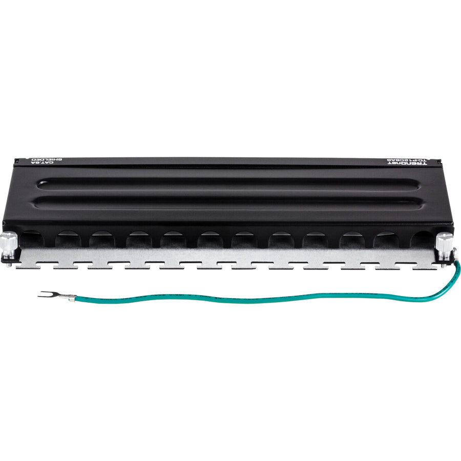 TRENDnet 12-Port Cat6A Shielded Patch Panel, 10G Ready, Cat5e,Cat6,Cat6A Compatible, Metal Housing, Color-Coded Labeling For T568A And T568B Wiring, Cable Management, Wall Mountable, Black, TC-P12C6AS TC-P12C6AS