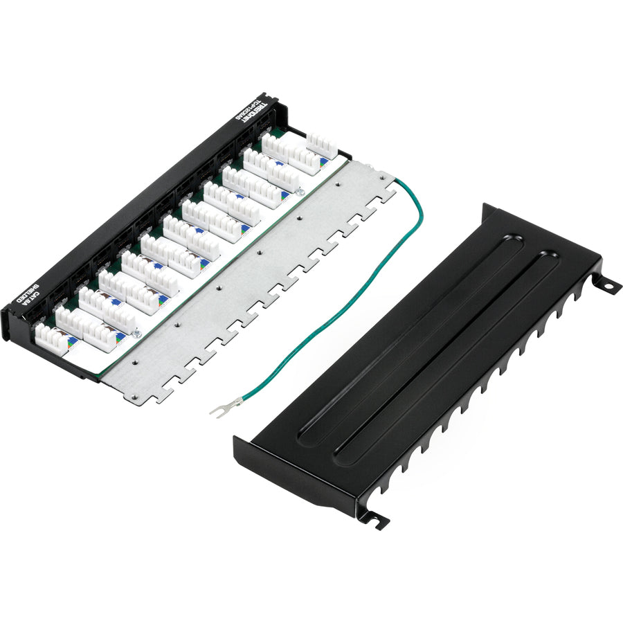 TRENDnet 12-Port Cat6A Shielded Patch Panel, 10G Ready, Cat5e,Cat6,Cat6A Compatible, Metal Housing, Color-Coded Labeling For T568A And T568B Wiring, Cable Management, Wall Mountable, Black, TC-P12C6AS TC-P12C6AS