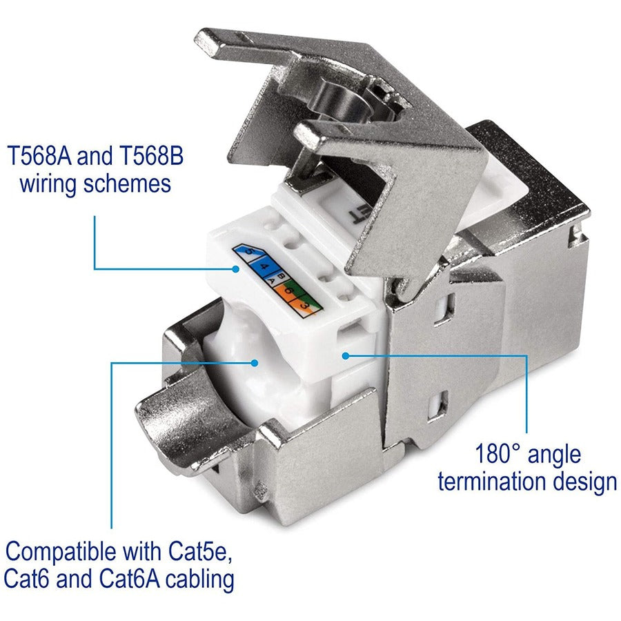 TRENDnet Shielded Cat6A Keystone Jack, 6-Pack Bundle, TC-K06C6A, 180° Angle Termination, Compatible with Cat5/Cat5e/Cat6 Cabling, Use w/ TC-KP24S Shielded Blank Keystone Patch Panel (sold separately) TC-K06C6A