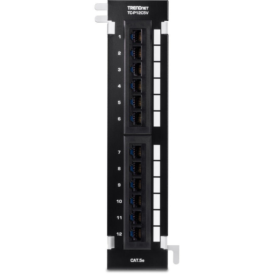 TRENDnet 12-Port Cat5e Unshielded Patch Panel, TC-P12C5V, Wall Mount, Included 89D Bracket, Vertical or Horizontal Installation, Compatible w/ Cat5e & Cat6 RJ45 Cabling, 110 IDC Type Terminal Blocks TC-P12C5V