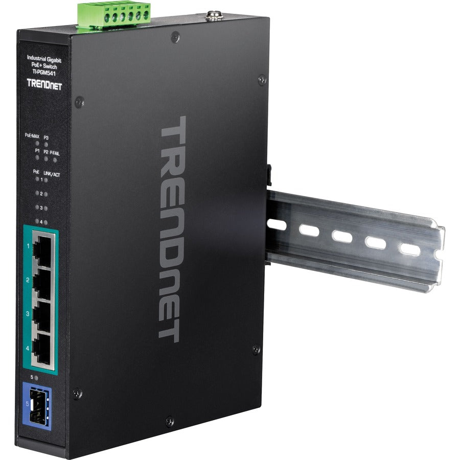 TRENDnet 5-port Industrial Gigabit PoE+ DIN-Rail Switch -20° - 65°C (-4° - 149°F) TI-PGM541