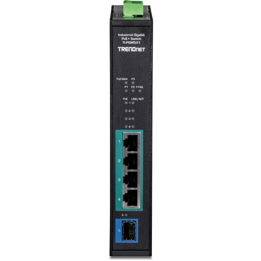 TRENDnet 5-port Industrial Gigabit PoE+ DIN-Rail Switch -20° - 65°C (-4° - 149°F) TI-PGM541