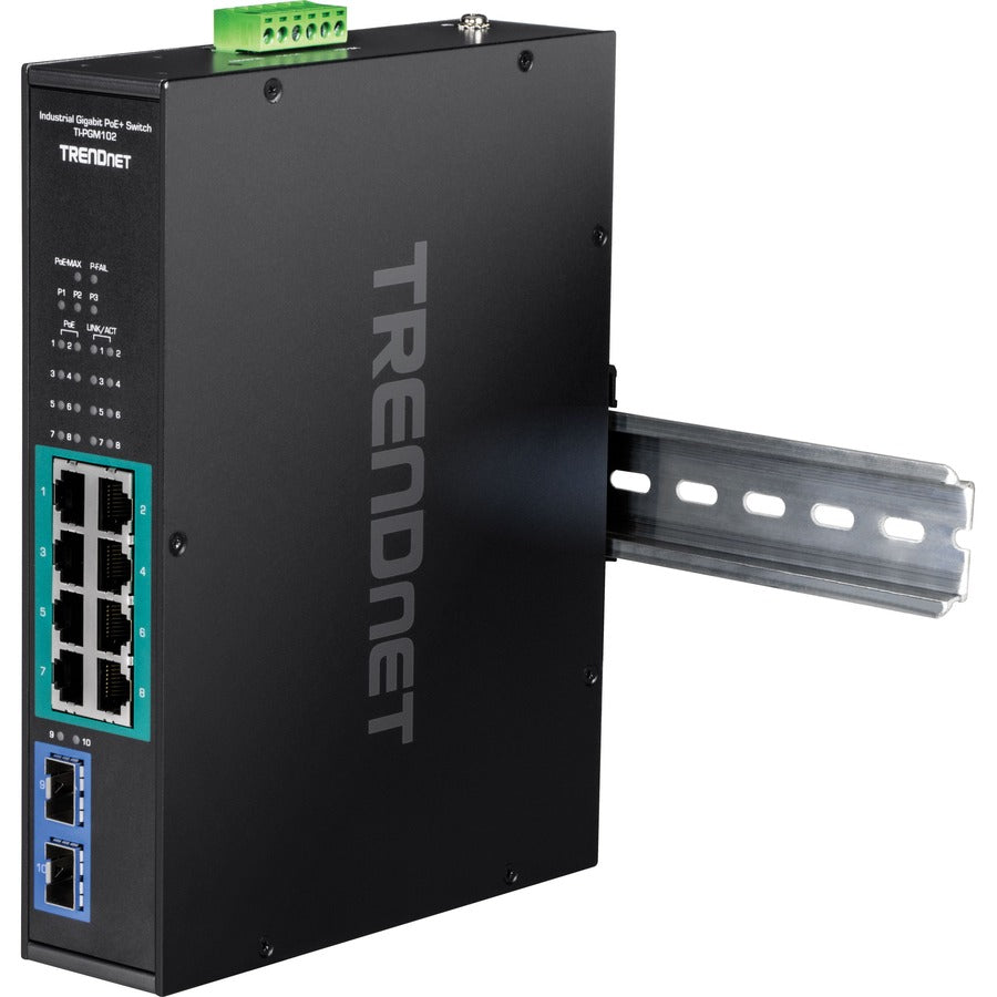 TRENDnet 10-Port Industrial Gigabit PoE+ DIN-Rail Switch -20° - 65°C (-4° - 149°F) TI-PGM102